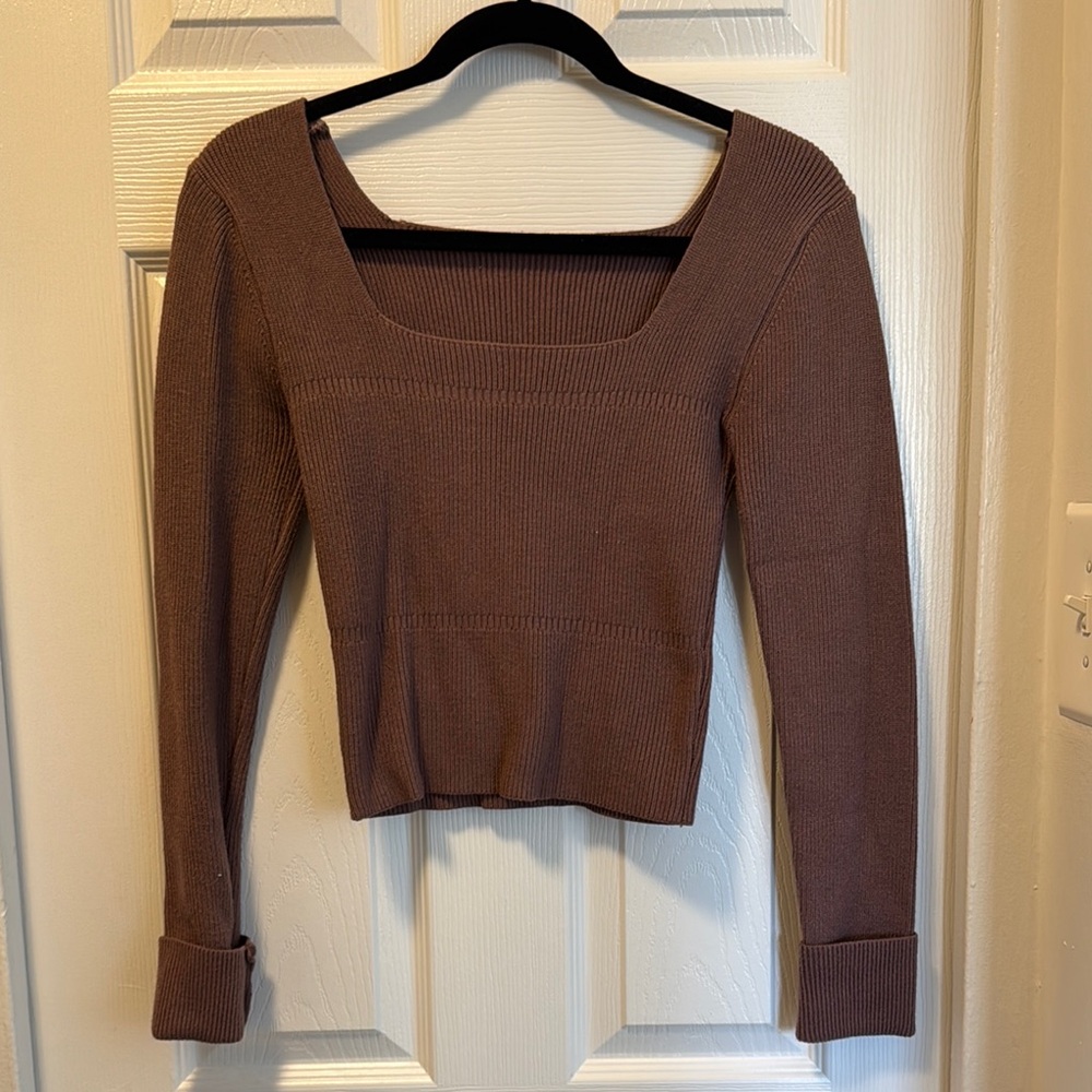 Brown Square Neck Women's Top